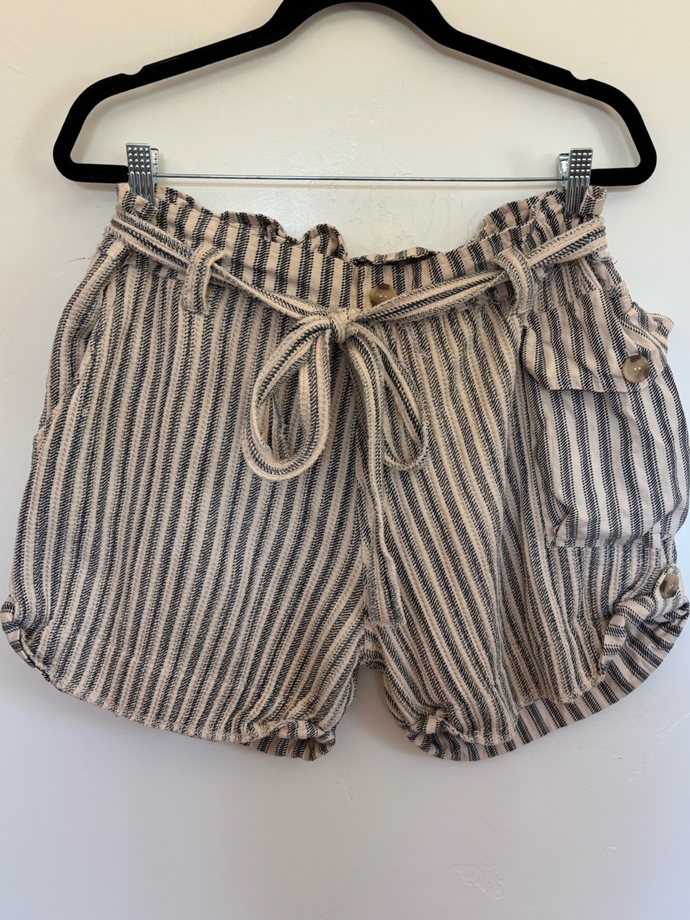Free People FP One Striped Paperbag Waist Cargo Shorts Medium 100% Cotton | A13
